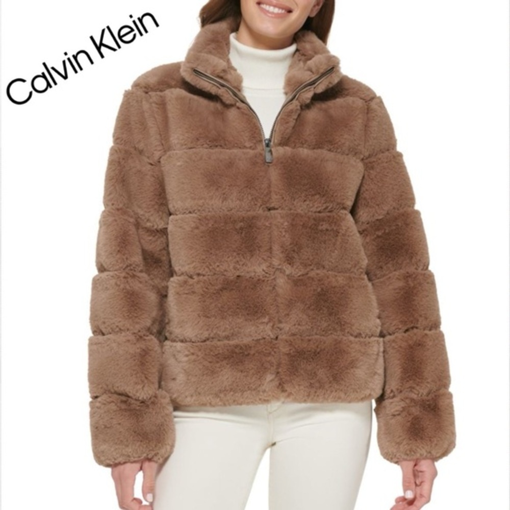 NWT CALVIN KLEIN FAUX FUR ZIPPED‎ JACKET